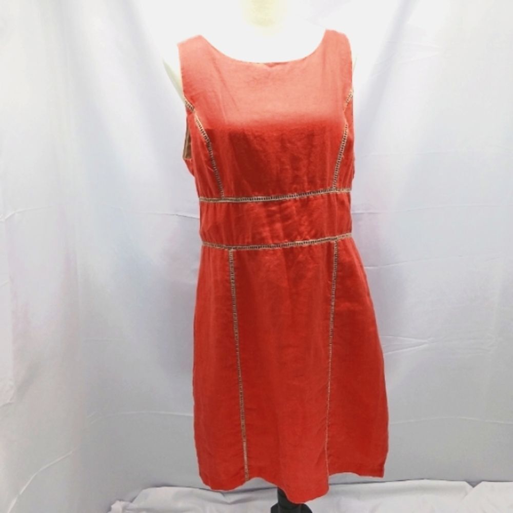 Kenar Dress Womens 14 Coral Linen Shift A Line Linen  Back Zip Detailed Seams.